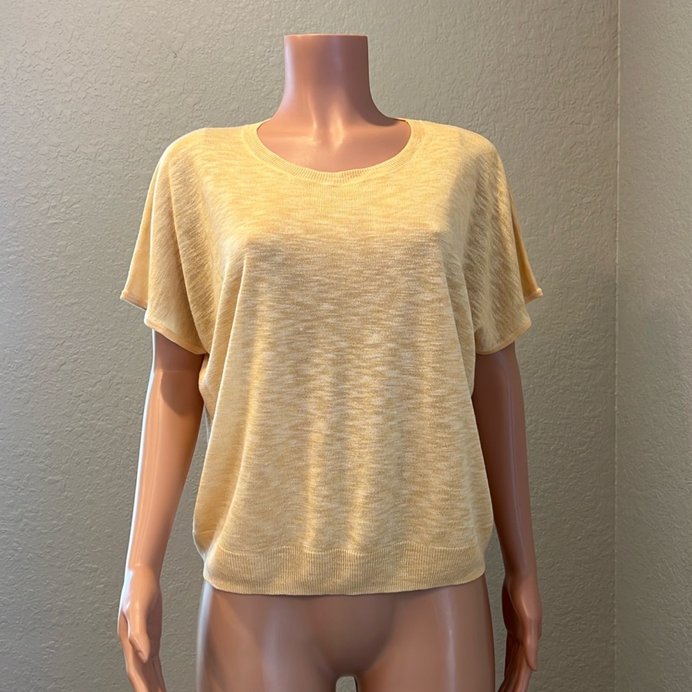 Ellen Tracy Blouse Top Women Short Sleeve Lightweight LARGE Yellow relaxed #86